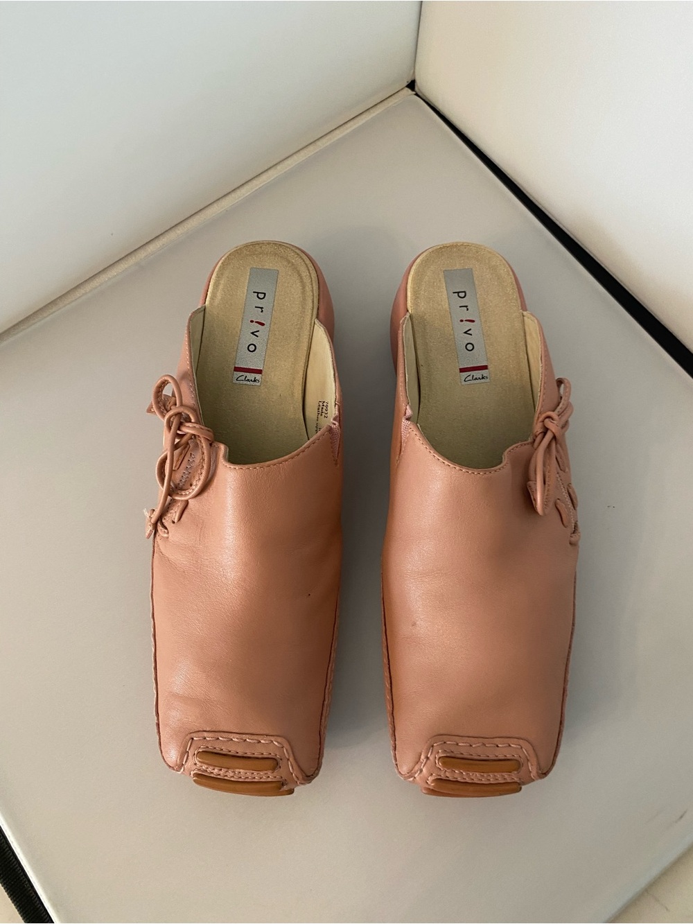 Clarks Privo Peach/Pink Leather Slip-On Mules, Women’s size 7 1/2.